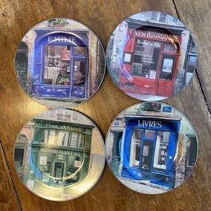 SAKURA STOREFRONT 8" Plates Salad / Dessert Set of 4 French Storefronts